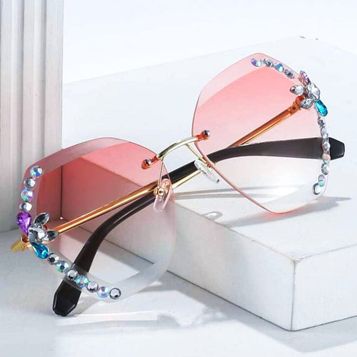 Rimless Cateye Crystal Sunglasses