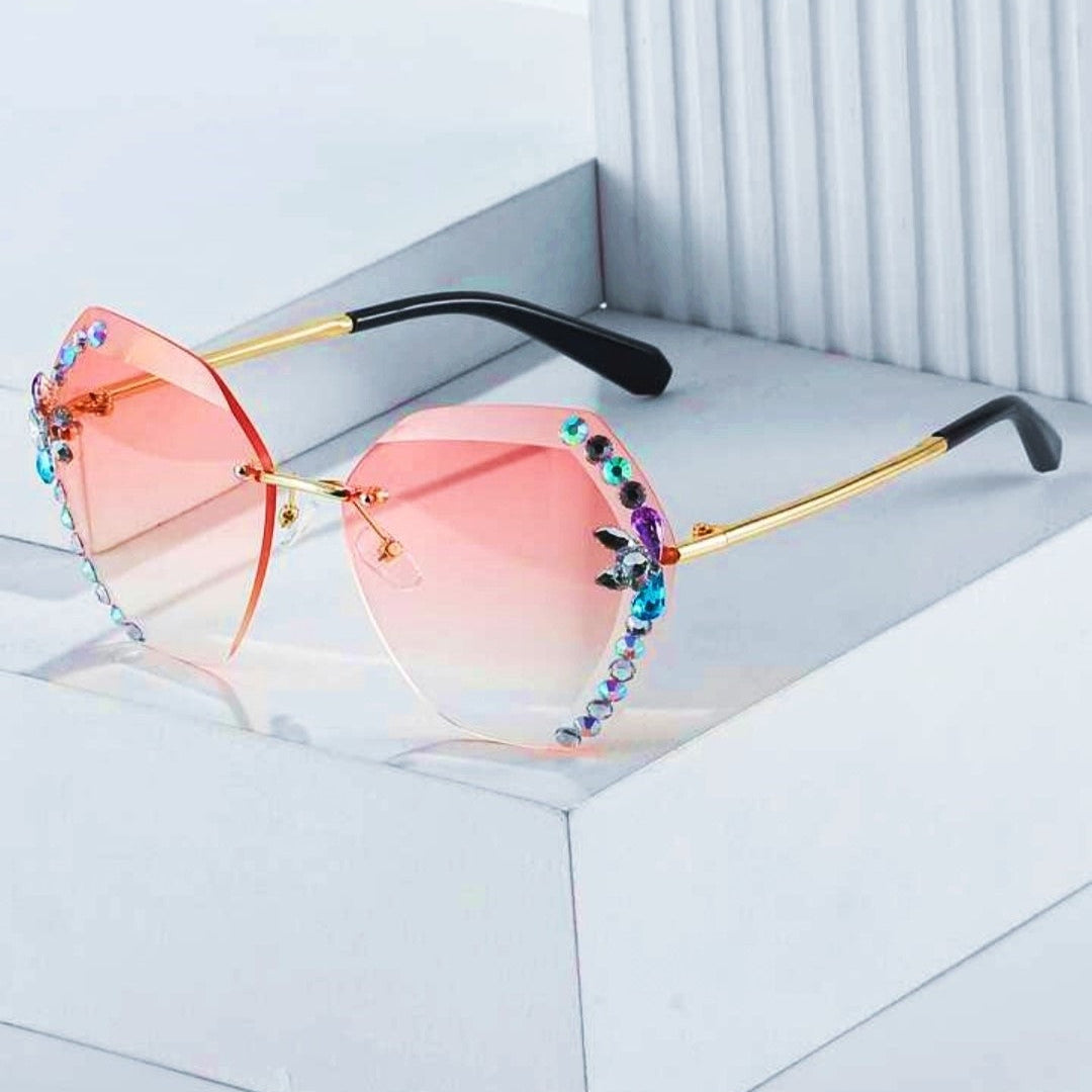 Rimless Cateye Crystal Sunglasses