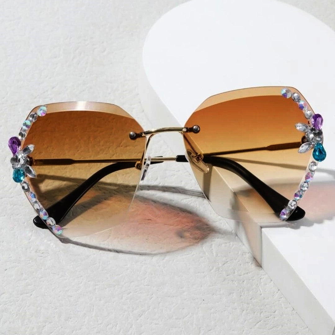 Rimless Cateye Crystal Sunglasses