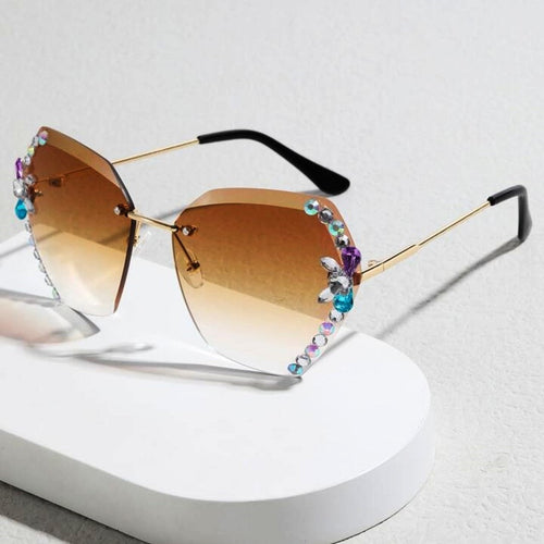 Rimless Cateye Crystal Sunglasses