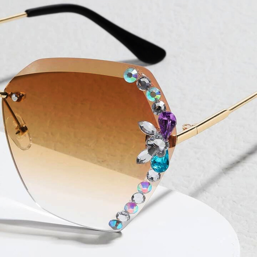 Rimless Cateye Crystal Sunglasses