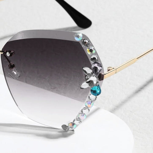 Rimless Cateye Crystal Sunglasses